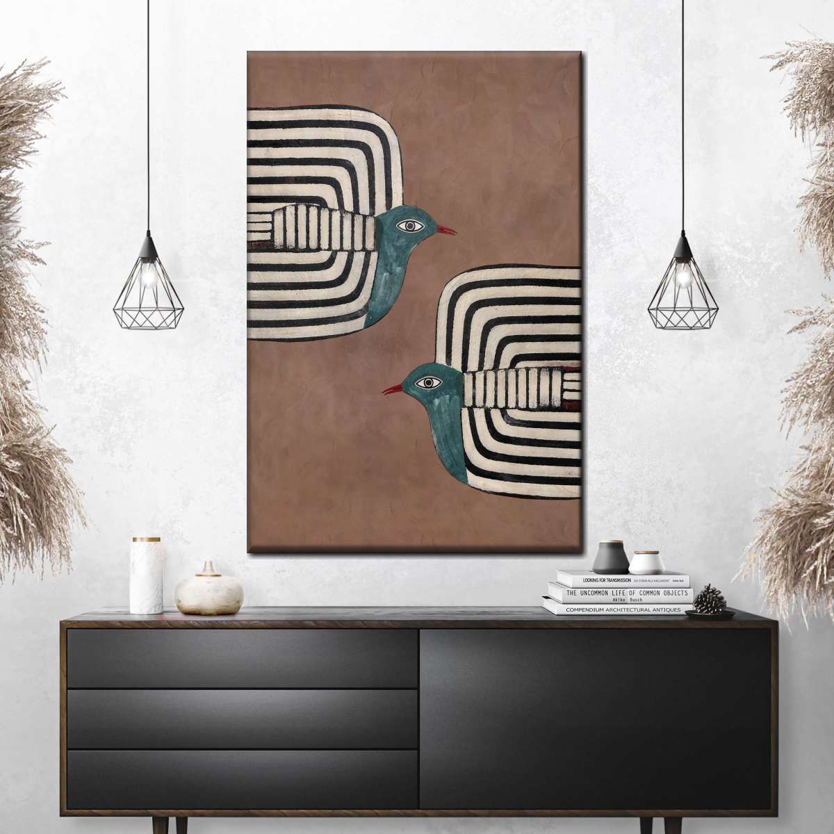 Two Abstract Striped Birds Wall Art - Image 3