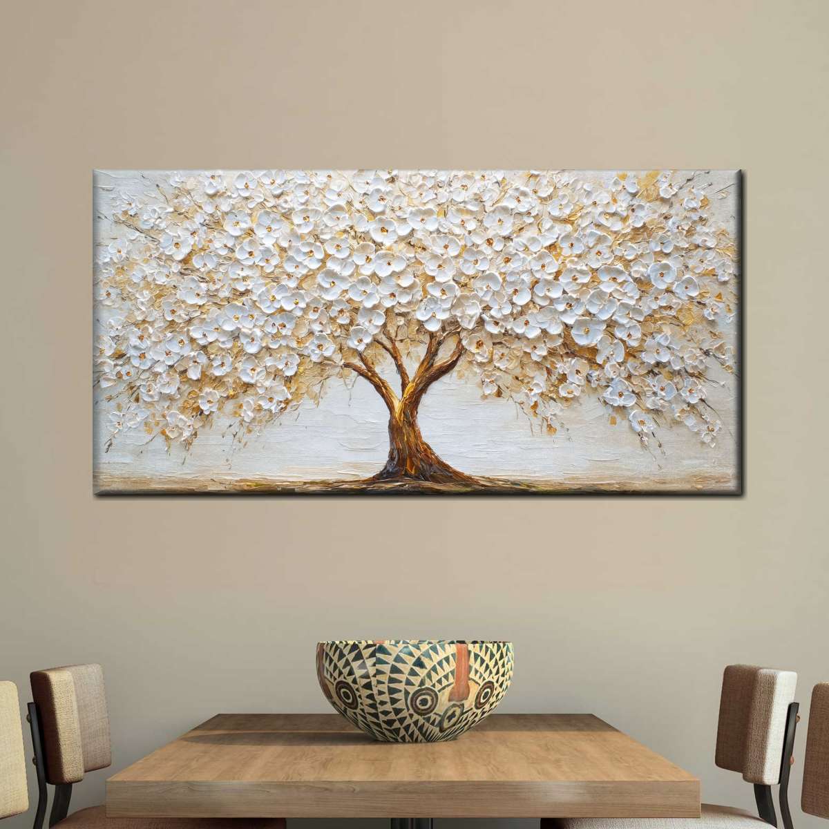 White Blossom Tree Painting Wall Art - Image 3