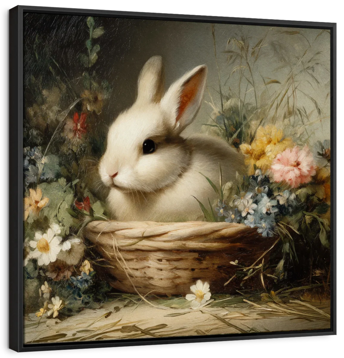 White Rabbit in a Flower Basket Wall Art - Image 18