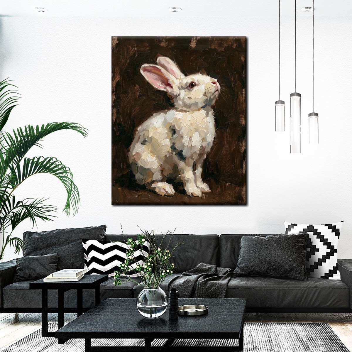 White Rabbit on Dark Background Wall Art - Image 3