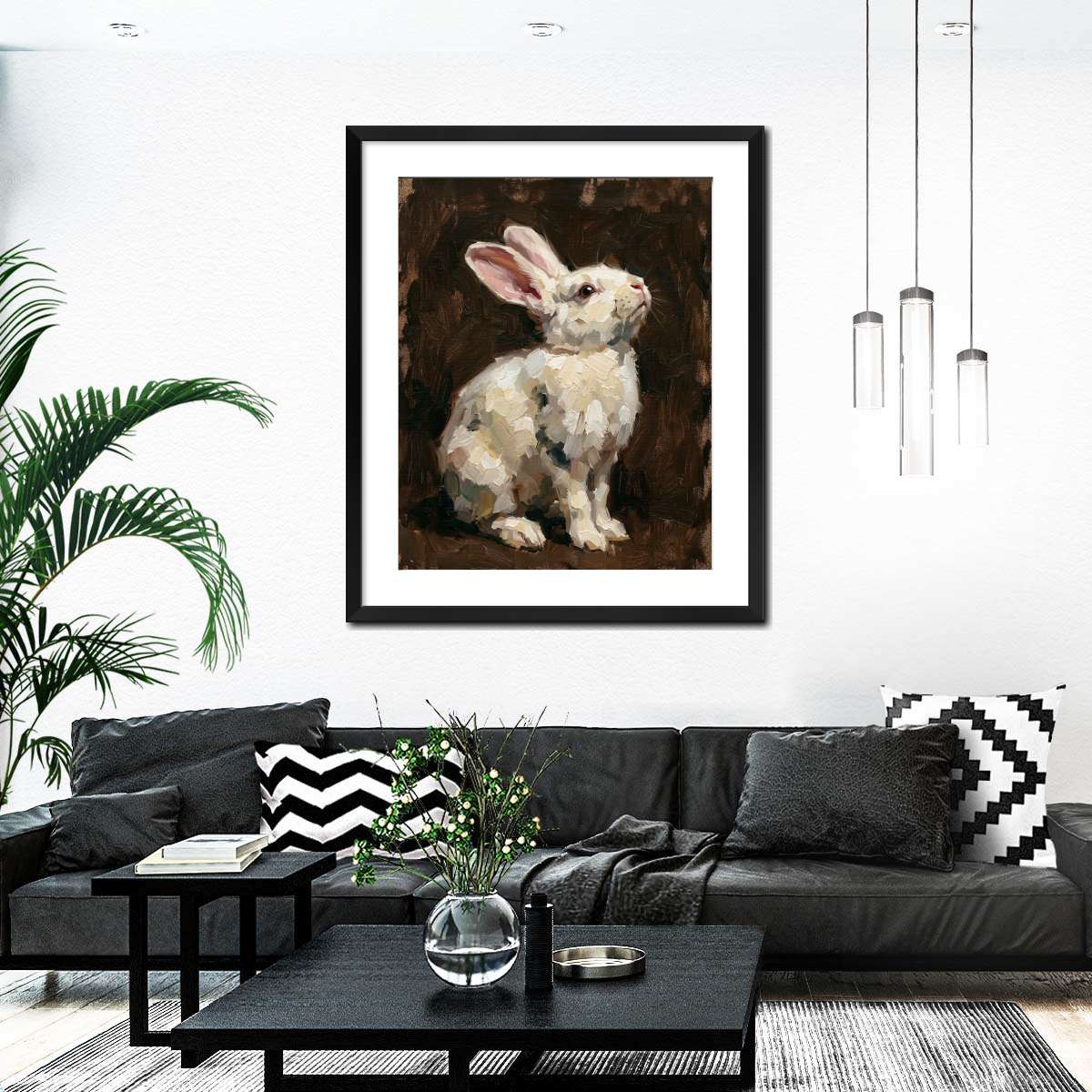 White Rabbit on Dark Background Wall Art - Image 5