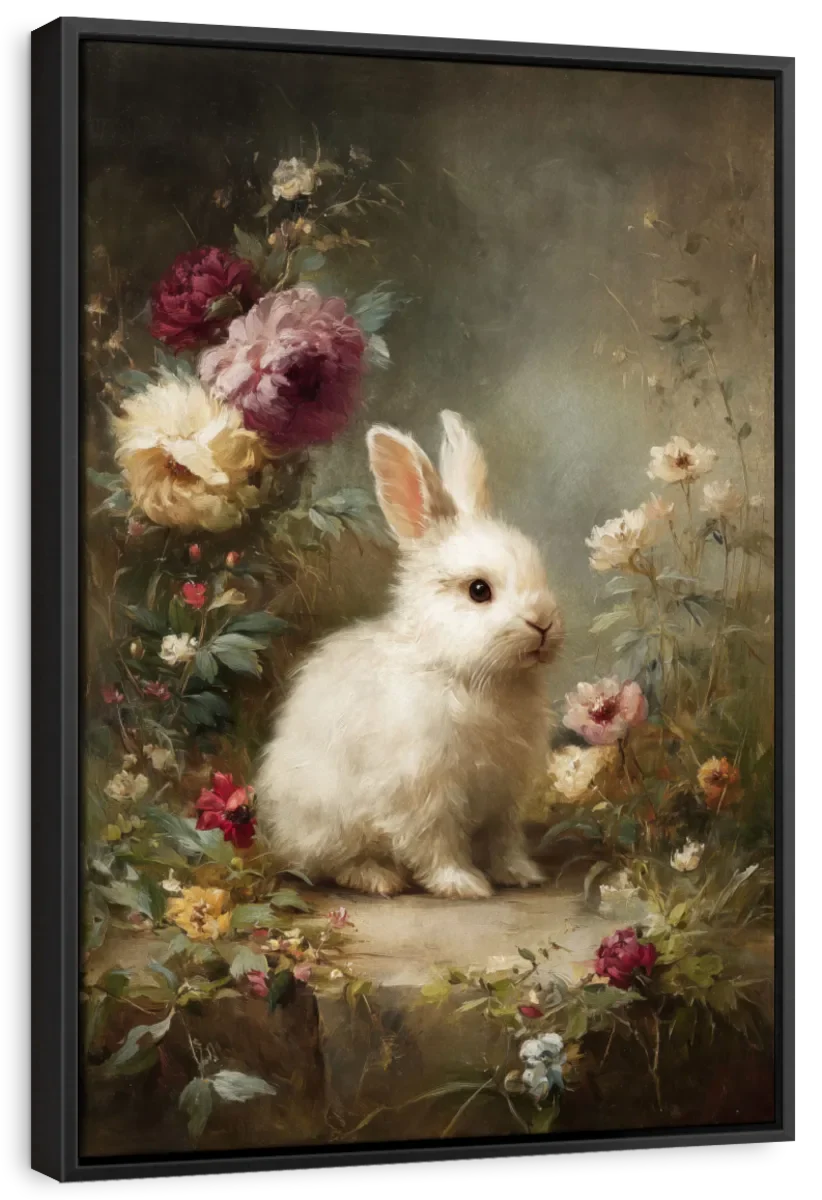 White Rabbit with Peonies Wall Art - Image 9